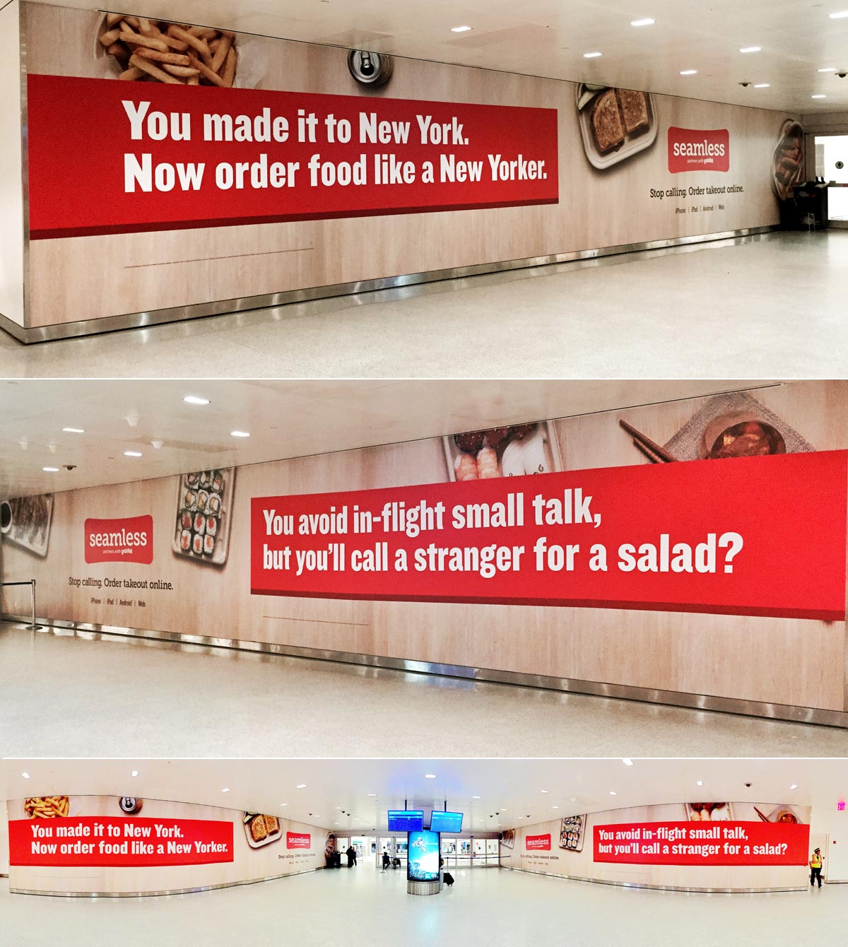 Seamless Out-of-home campaign. JFK airport wallscape graphics